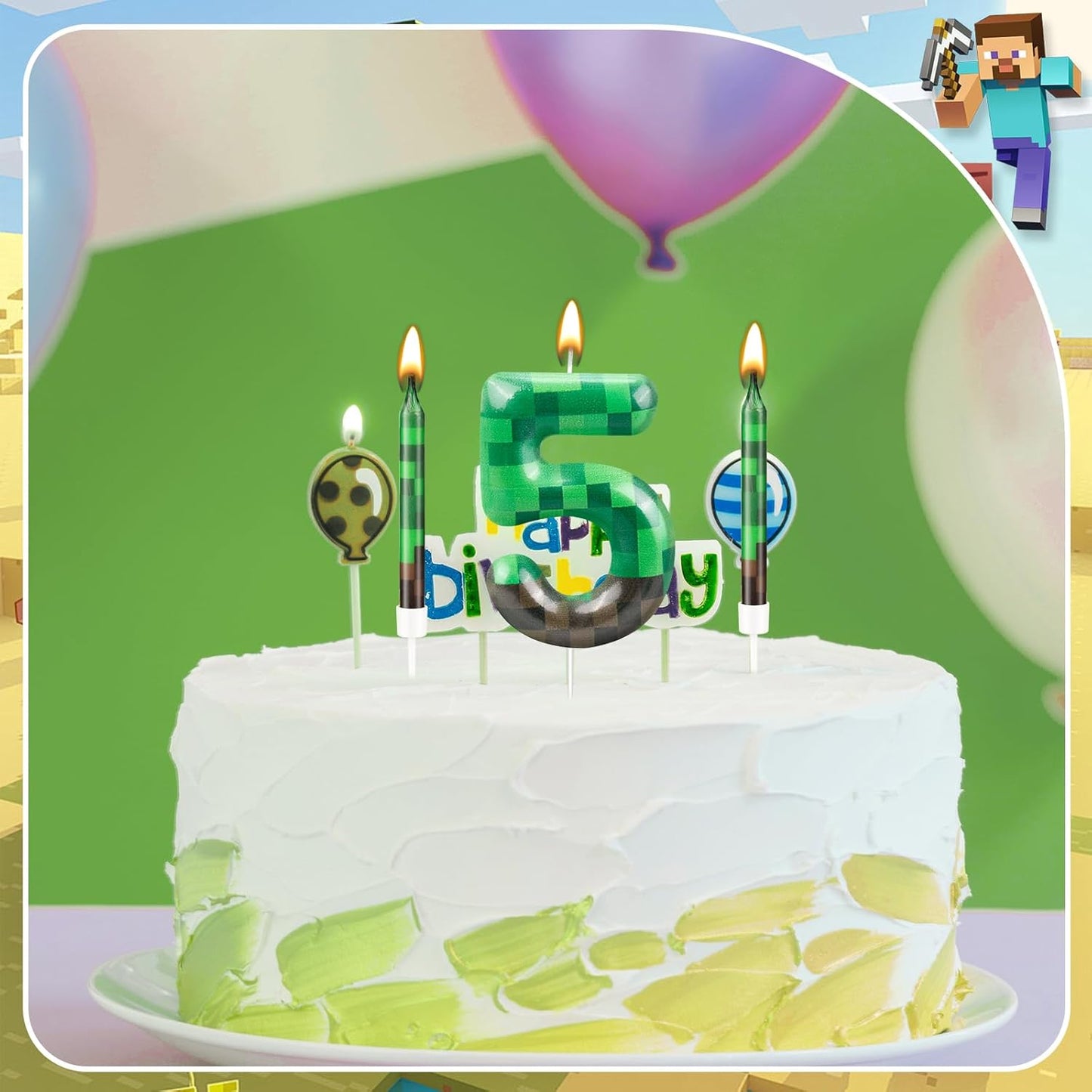 13 Pcs Dynamite Candles 12 TNT Themed Birthday Cake Candles and Number 5 Candle Cake Topper for Pixel Theme Birthday Party Anniversary Party Dynamite Theme Party Video Game Party Supplies (Number 5)