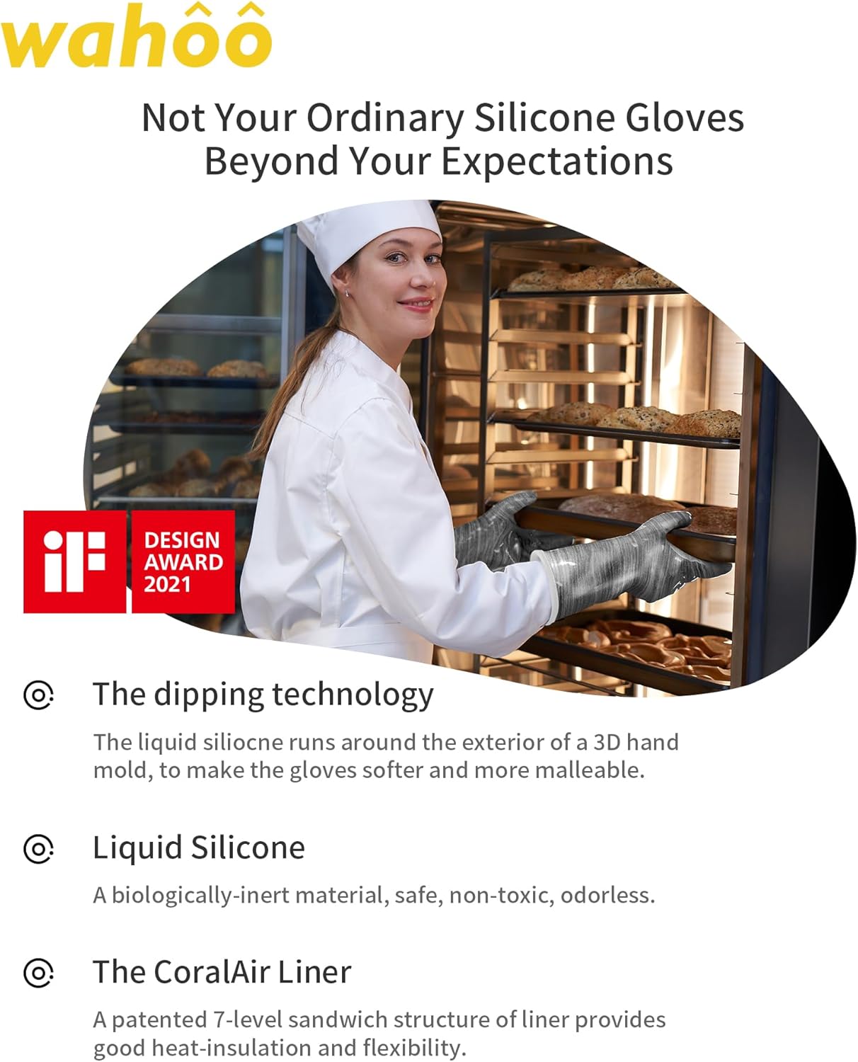 wahoo Liquid Silicone Smoker Oven Gloves, Food-Contact Grade, Heat Resistant Gloves for Cooking, Grilling, Baking, Grey, XXL/11