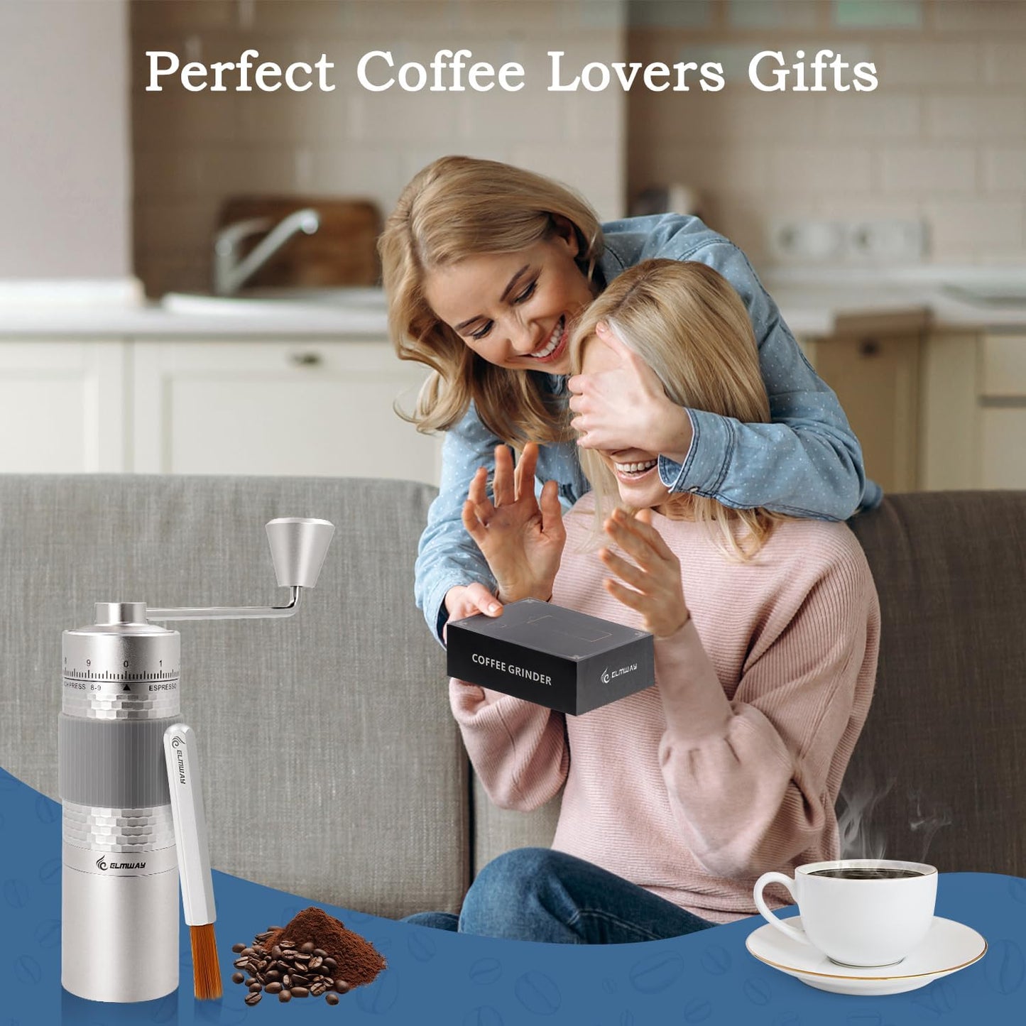 Manual Coffee Grinder, Hand Coffee Grinder, Capacity 25g with Seven star titanium plated 440 Stainless Steel Conical Burr Portable Coffee Grinders for Home Use, Office, Travel（AVOID grind 0-3 range）