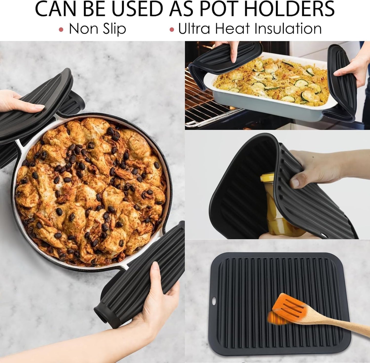 Silicone Trivets for Hot Pots and Pans, 3 Pack Heat Resistant Pot Holders for Kitchen Large Silicone Trivet Mat for Hot Dishes, Black Hot Pads for Kitchen Counter, Hot Mats Spoon Rest, 9 * 12 Inches