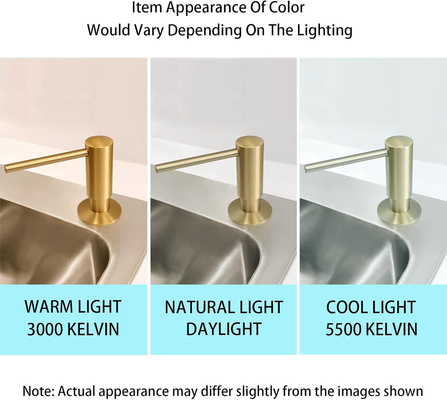 Brushed Gold Built in Dish Soap Dispenser for Kitchen Sink with 17 OZ PET Soap Bottle Refill from The Top, Under Counter Brass Pump Head Liquid Lotion Dispenser, Undermount Copper Pump Head