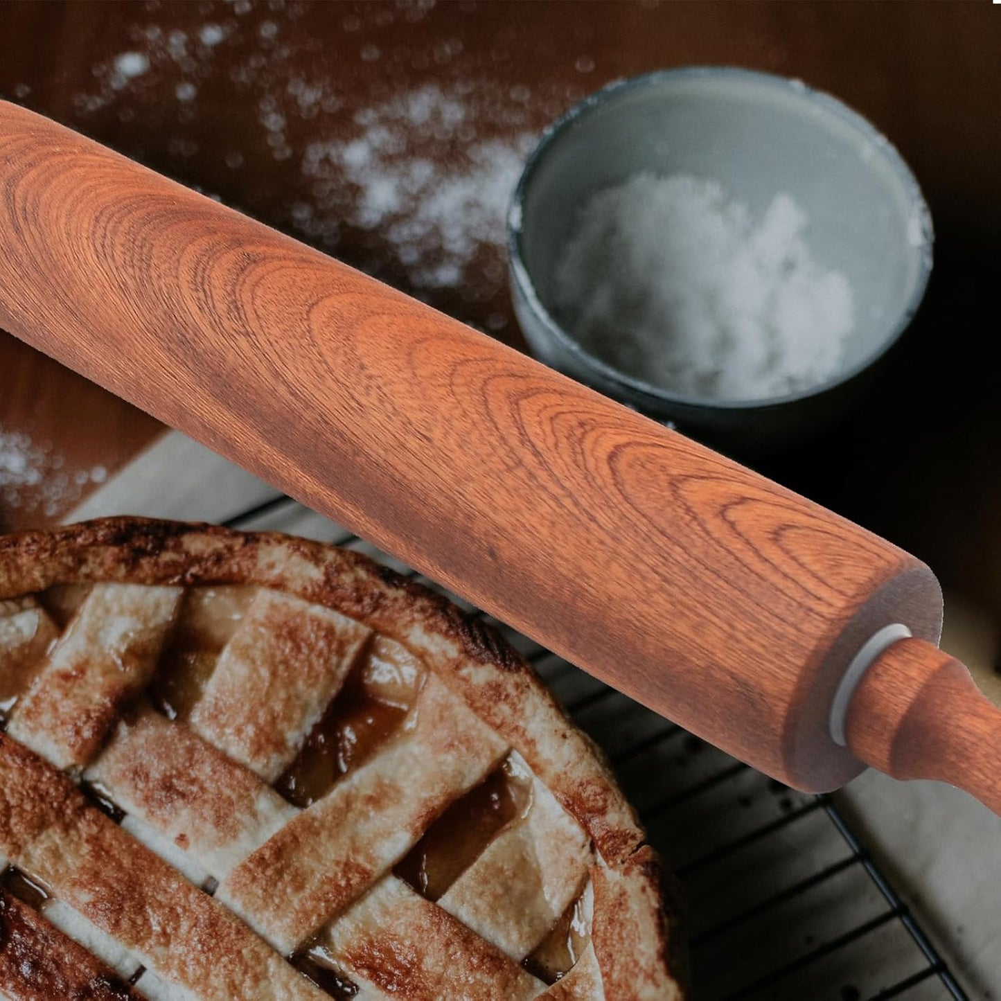 Classic Sapele Wooden Rolling Pin With Handles,Wood Baking Roller （17''L x 1.77"W)