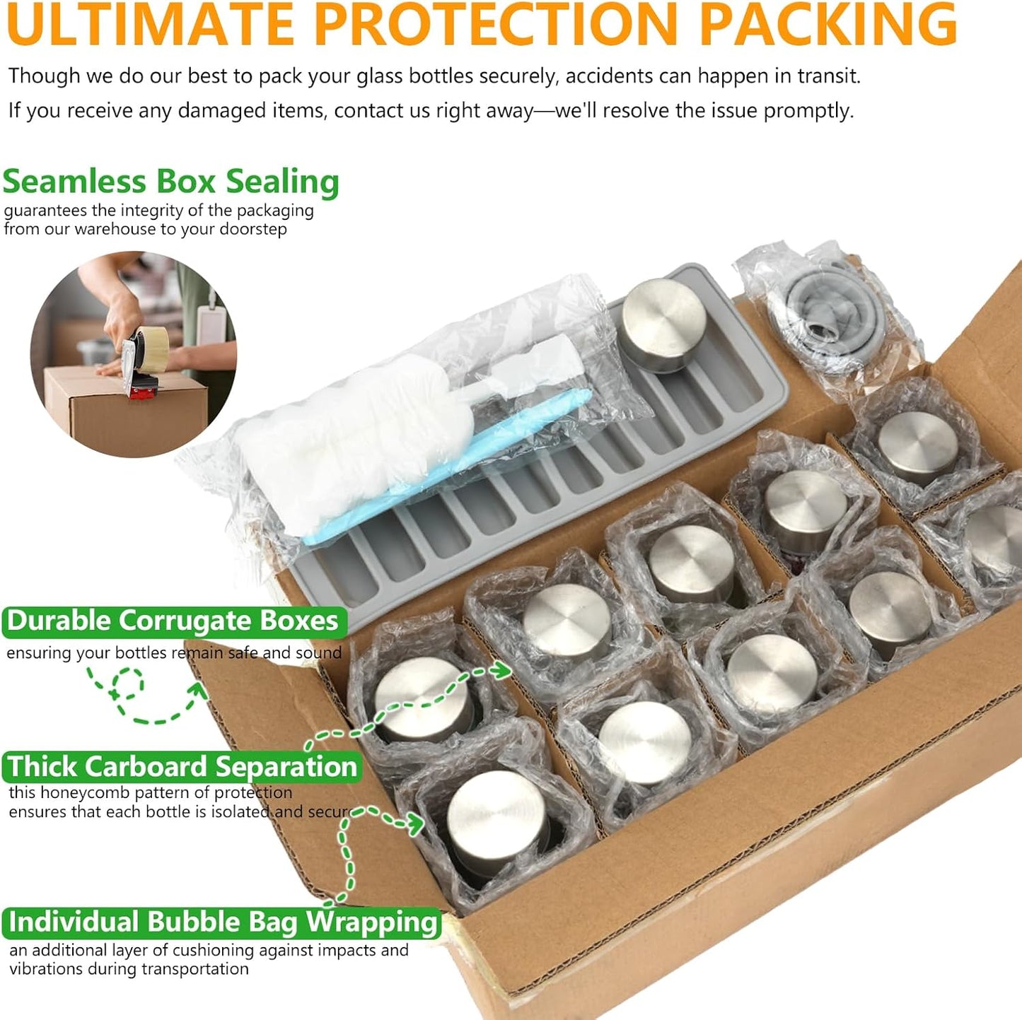 Zukro Glass Water Bottles with Lids 24 oz, 10 Pack Reusable Juice Bottles With Stainless Steel Airtight Cap for Juicing, Leak Proof Clear Drinking Jar Beverage storage container for Fridge, BPA Free