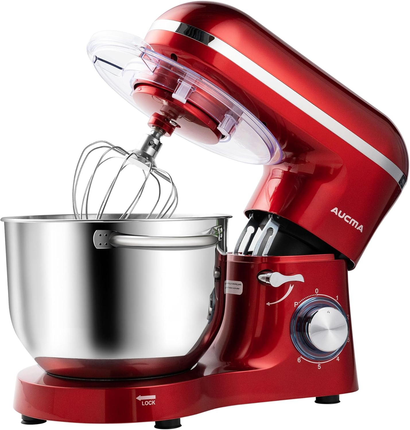 Aucma Stand Mixer,6.5-QT 660W 6-Speed Tilt-Head Food Mixer, Kitchen Electric Mixer with Dough Hook, Wire Whip & Beater 2 Layer Red Painting (6.5QT, Red)