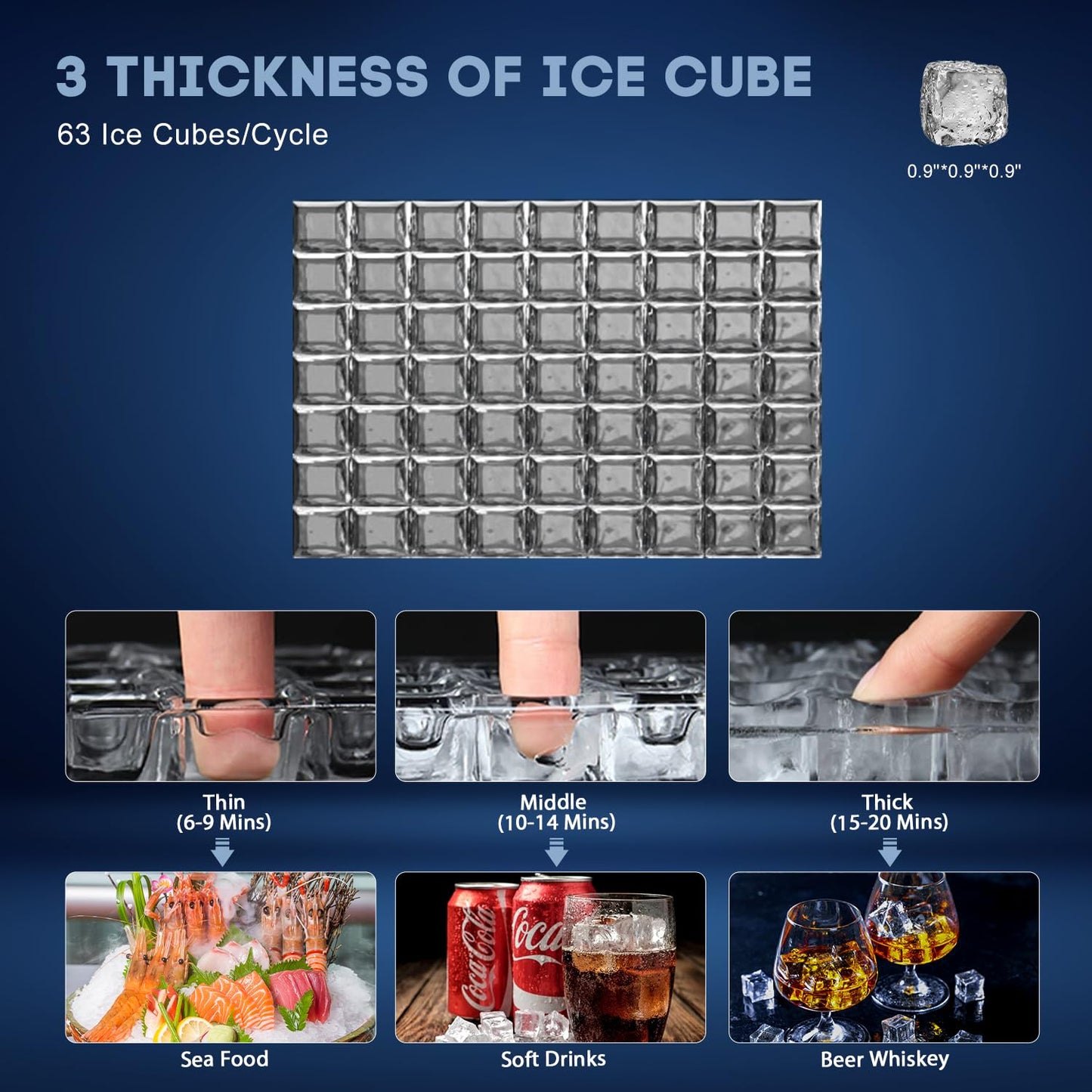 Commercial Ice Maker, 160Lbs/24H with 35Lbs Ice Capacity, 63Pcs Clear Ice Cubes per Round in 11-20Mins, 15inch Stainless Steel Under Counter Freestanding Ice Machine Maker for Home Bar Outdoor