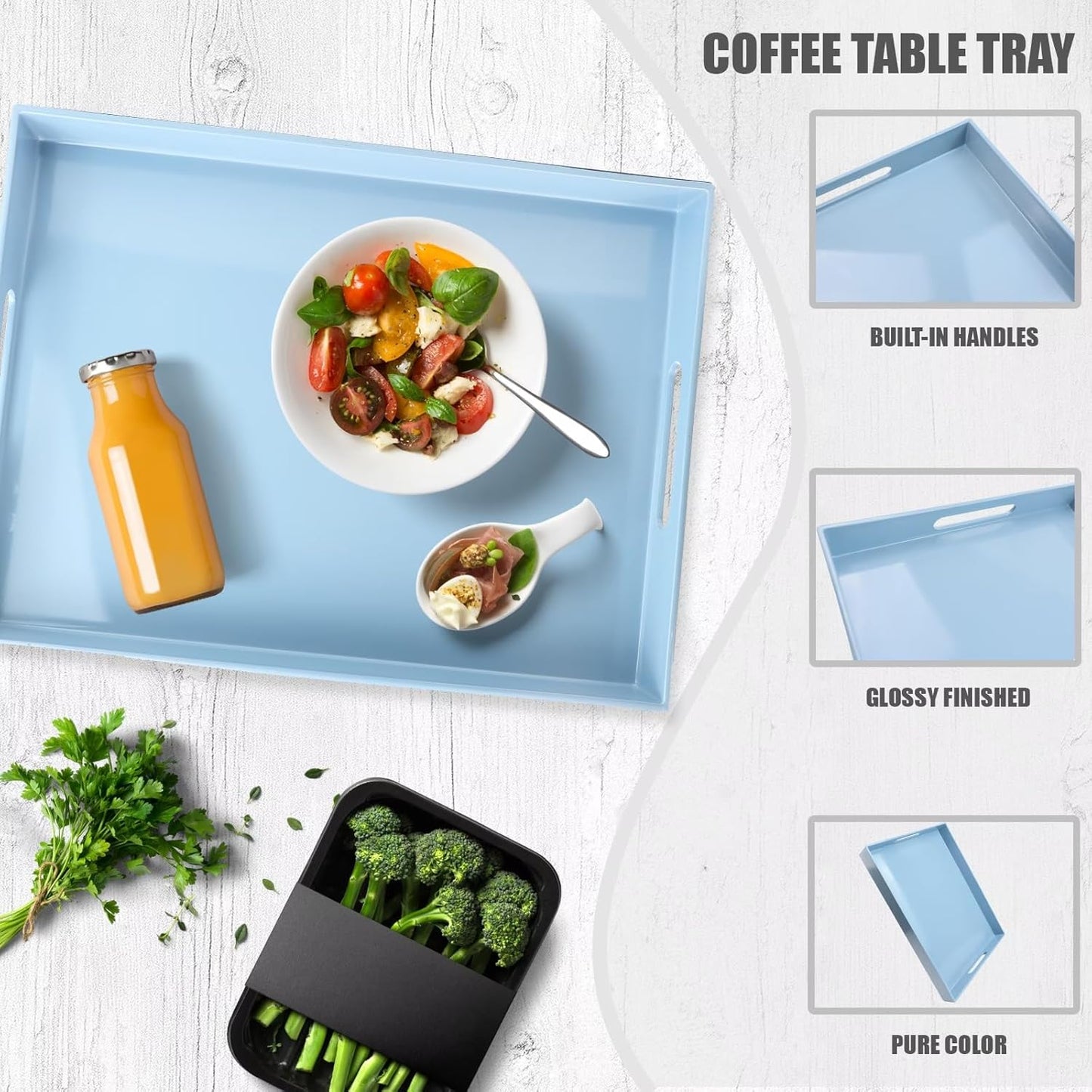 Spsyrine Serving Tray with Handles, Plastic Decorative Tray for Coffee Table, Living Room, Home Decor, 3040B