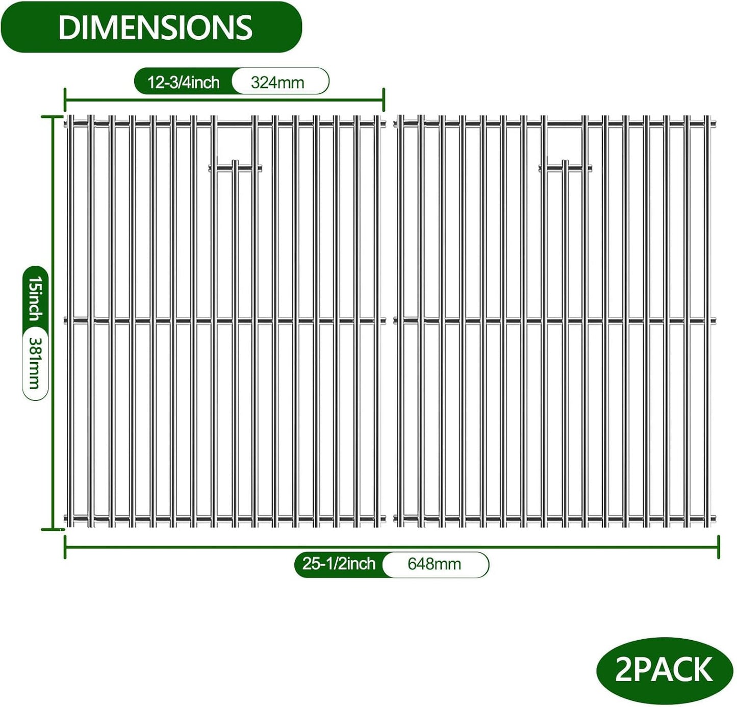 15 Inch Grill Cooking Grates Replacement, Stainless Steel Grill Grates for Select Gas Grill Models by Broil King, Broil-Mate, Huntington and Sterling Gas Grill