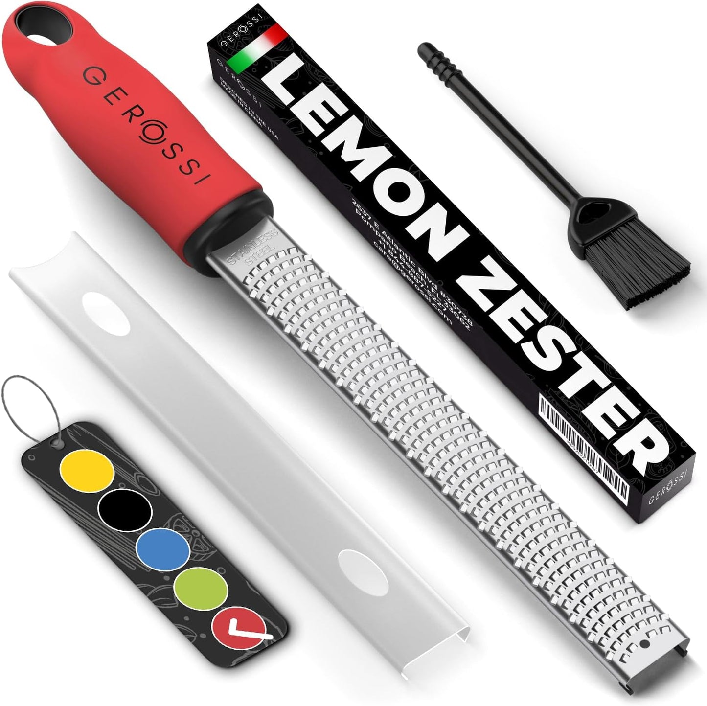 Stainless Steel Cheese Grater & Lemon Zester w/Extra Sharp Blade - Perfect for Lemon, Parmesan, Garlic, Chocolate - Spice Up any Dish in Seconds w/Your Premium Citrus Hand Grater with Handle - Red