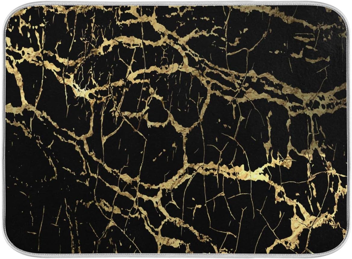 Super Absorbent Dish Drying Mat, Microfiber Fast-Drying Dish Mat, 24" x 18", Kitchen Dish Drying Pad, Black Gold Marble