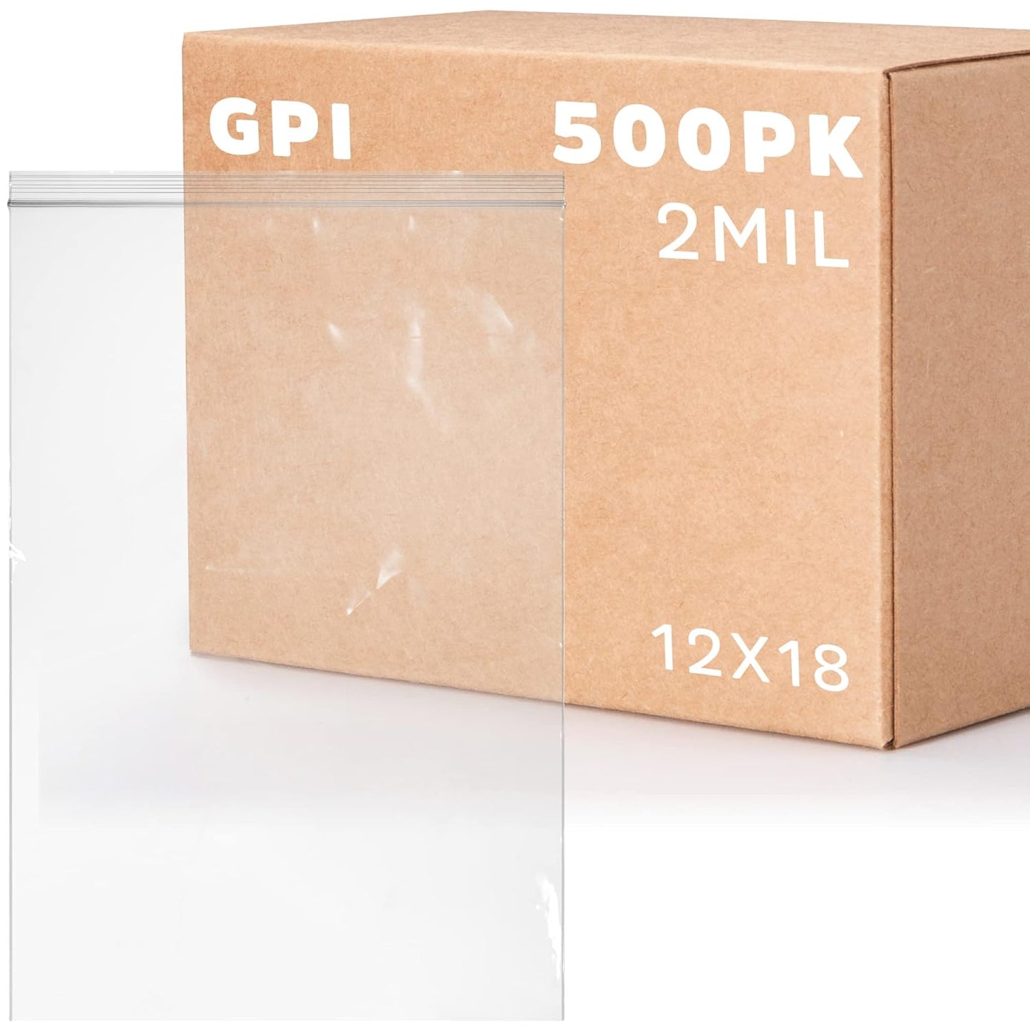 GPI Pack of 500, 12" x 18" Clear Plastic RECLOSABLE Zip Bags - Bulk 2 mil Thick Strong & Durable Poly Baggies with Resealable Zip Top Lock for Travel, Storage, Packaging & Shipping