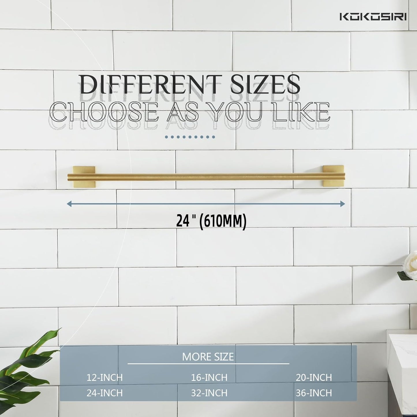 KOKOSIRI Bathroom Towel Bar Bath Towel Holders for Toilet Kitchen Cabinet Wall Mount 24 Inch Brushed Gold Stainless Steel B4005BG-L24