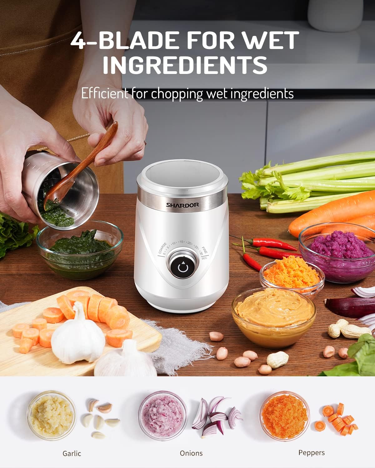 SHARDOR Electric Super Silent Blade Coffee Grinder, Timed Grind Control Rotary Knob, Adjustable Coarse to Fine for Coffee Beans, Spices & Herbs, with 2 Removable Stainless Steel Bowl, White