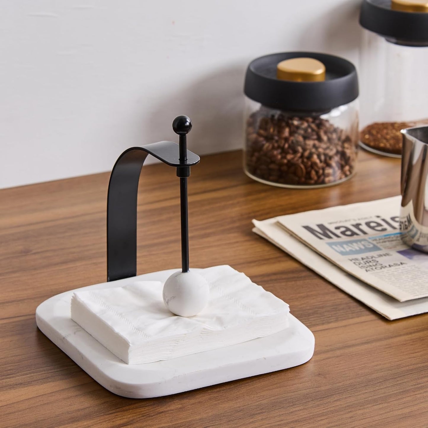 White Marble Napkin Holder - Decorative Square Paper Napkin & Towel Holder for Kitchen, Restaurant, Bathroom - Durable Resin Table Organizer - Stylish Home Gift