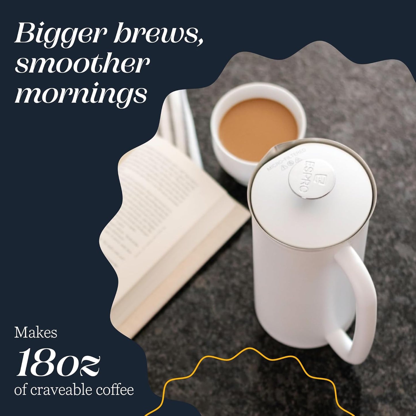 ESPRO P7 French Press Coffee Maker - Double-Walled Stainless Steel Insulated with Micro-Filter, 18 Ounces, Matte White