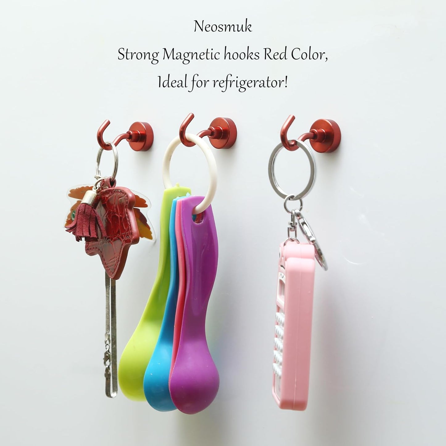 Neosmuk Magnetic Hooks,30lb+ Heavy Duty Earth Magnets with Hook for Refrigerator, Extra Strong Cruise Hook for Hanging, Magnetic Hanger for Cabins, Grill (Red, 10 Pack