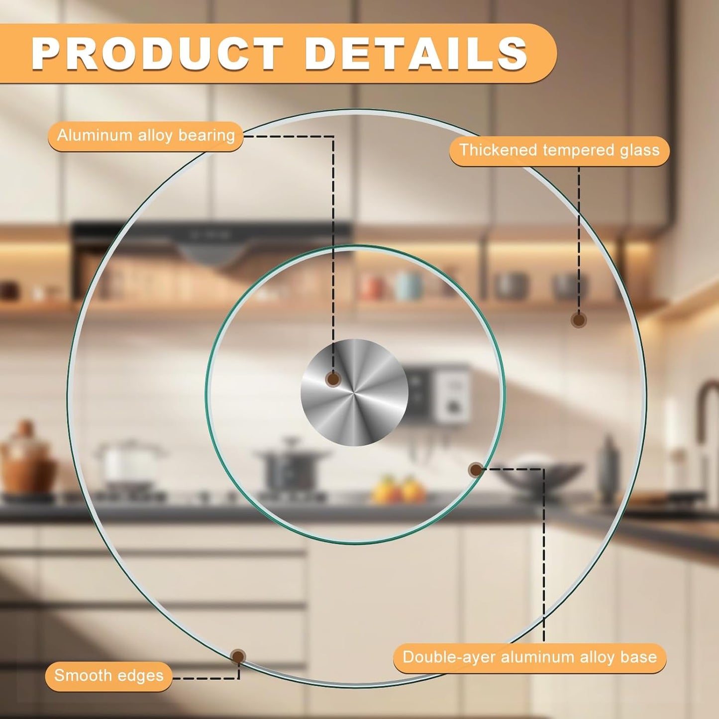 23'' Glass Lazy Susan Turntable Dining Table, 360 ° Round Dinner Plate Rotating Tray Transparent Dinner Plate, Silent and Smooth Rotation of The Dinner Plate (23inch/60cm)