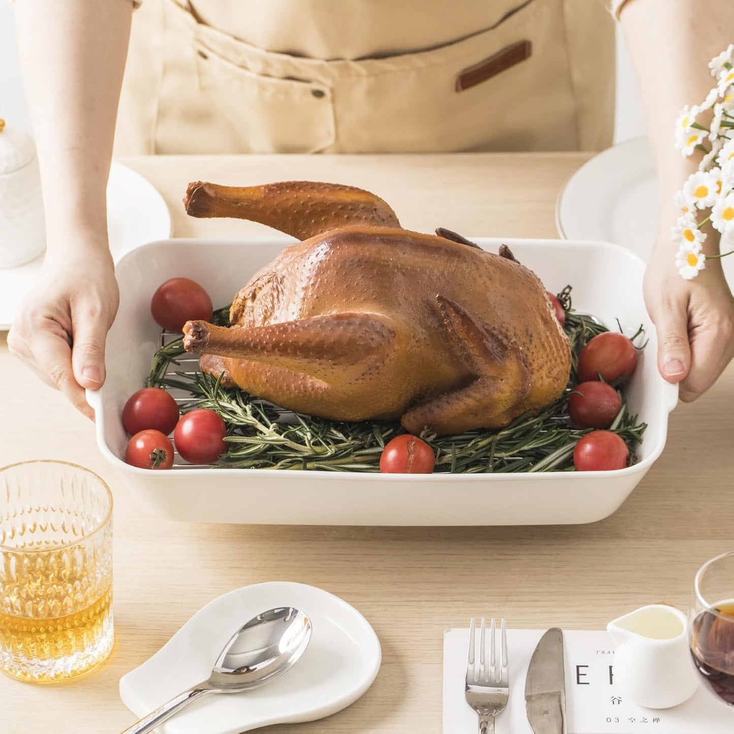 3 QT Wide Ceramic Baking Dish, White Casserole Dish with, Lasagna Pan for Oven, Ceramic Baking Pan, Kitchen Decor, Microwave Oven Safe, Dinner, Wedding (9.4" x 11.8")