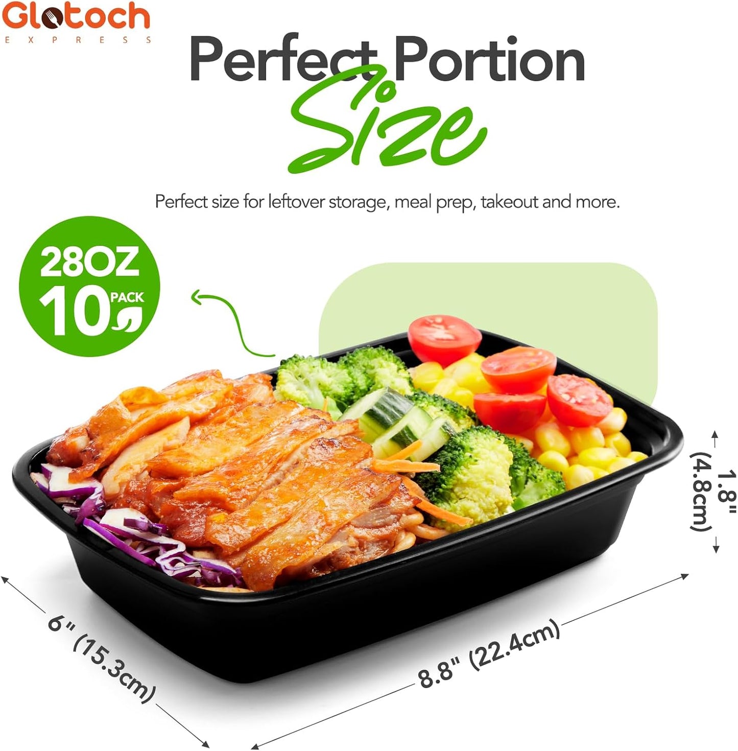 Glotoch 28oz Meal Prep Containers, 10 Pack (20-Piece) Reusable Food Storage Containers with Lids Microwave, Freezer, Dishwasher Safe - Leakproof & BPA Free Durable Plastic Lunch Box To Go Take Out