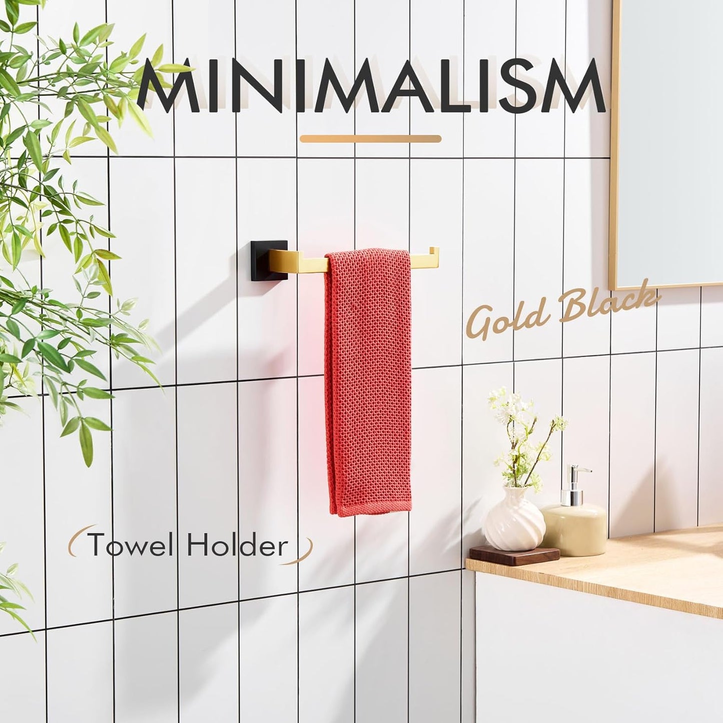 KOKOSIRI Towel Bar for Bathroom Wall Mount 9'' Hand Towel Holder T-304 Stainless Steel Bath Kitchen Accessories Matte Black and Brushed Gold, B3003GDK