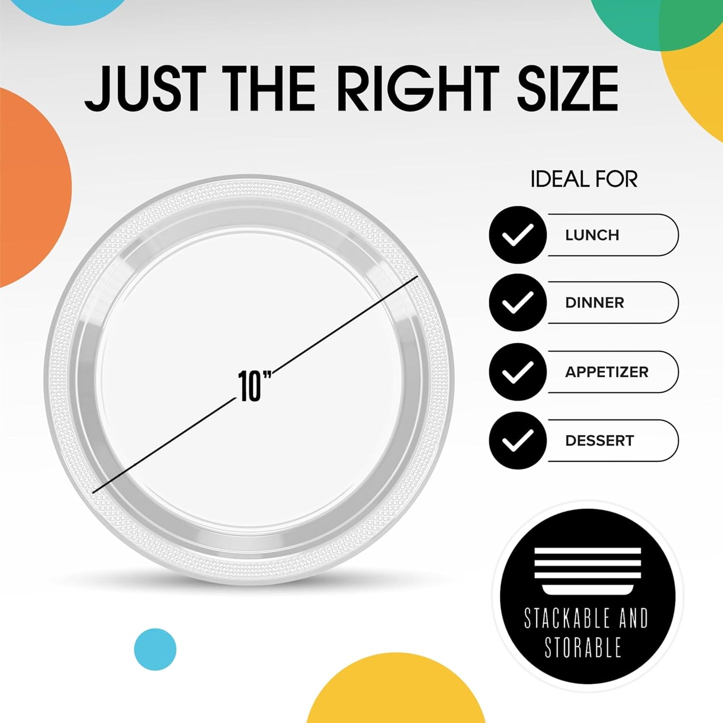 Exquisite Party Solids Clear Plastic Plates For Party 10" Clear Disposable Plates Heavy Duty Supplies 100 Pcs Plastic Dinnerware Sets Heavy Duty 350 GSM Disposable Dinnerware Set