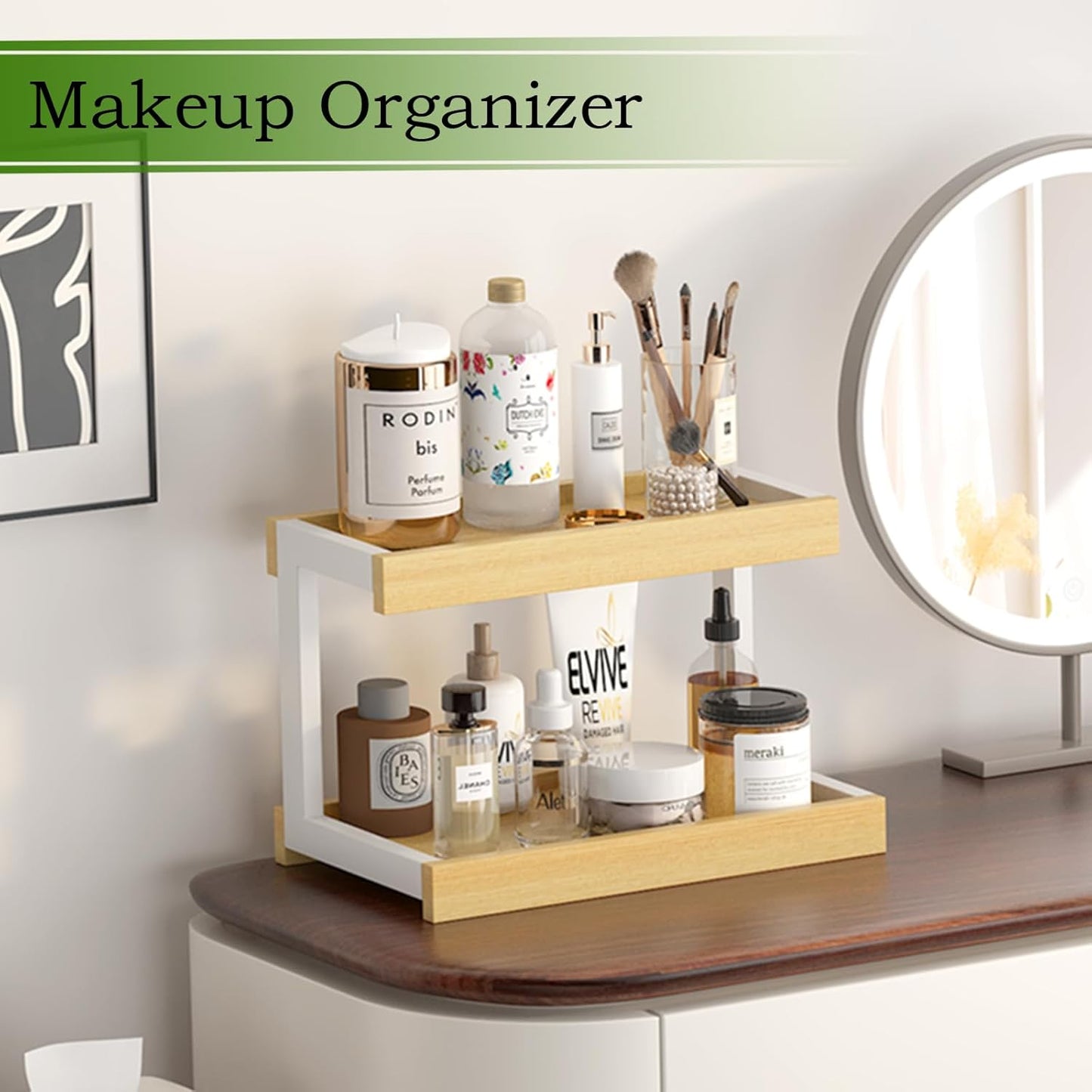 MARTY 2 Tier Spice Rack Organizer for Countertop, 15.8''L Coffee Station/Bathroom Organizer Countertop, Counter Shelf Desktop Storage Organizer for Kitchen, Bedroom, Office