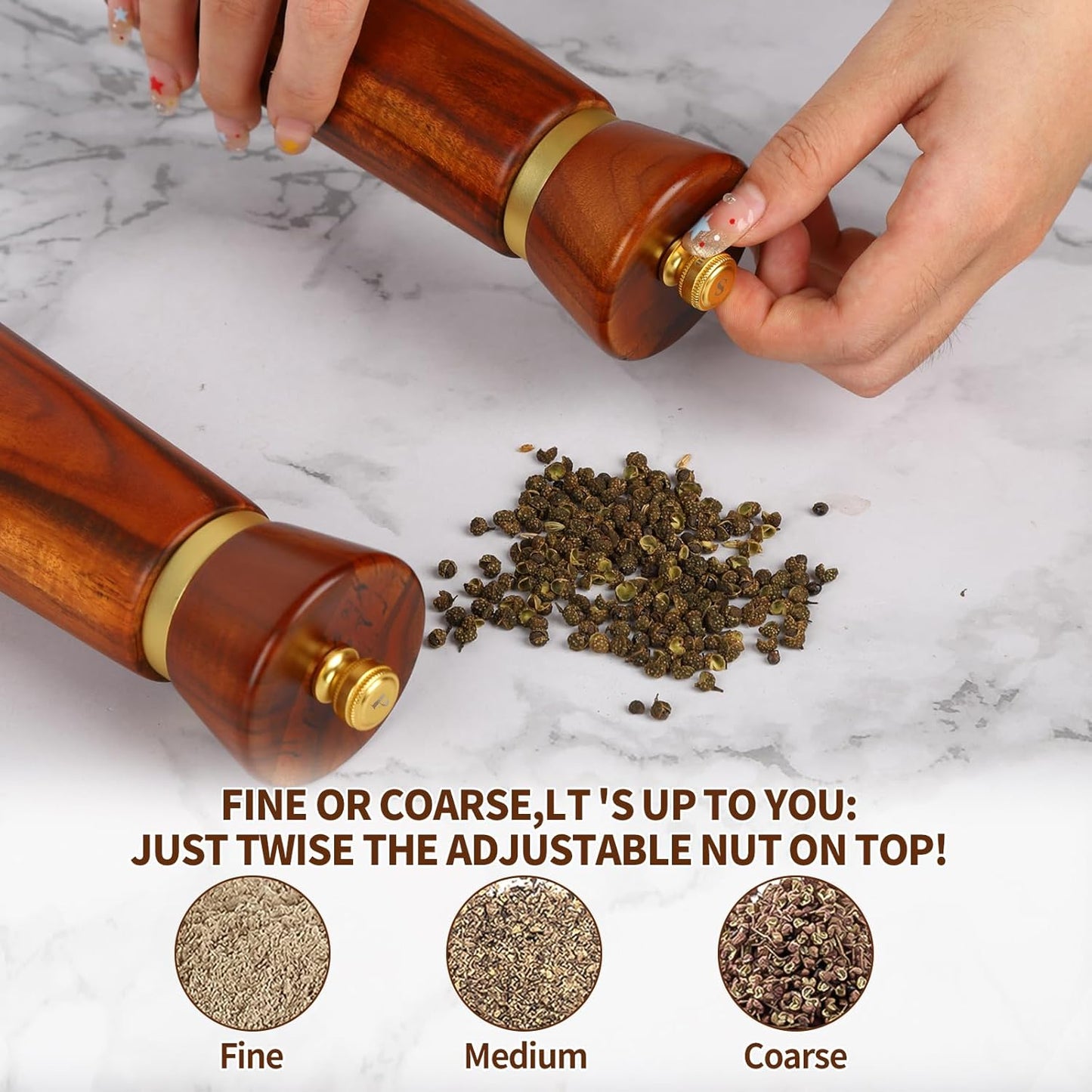 Wooden Salt and Pepper Grinder Set, Salt grinder Refillable with adjustable Coarseness, Acacia Wood pepper grinder manual, Salt and Pepper Shakers Matching Wooden tray-Ideal for Gifting