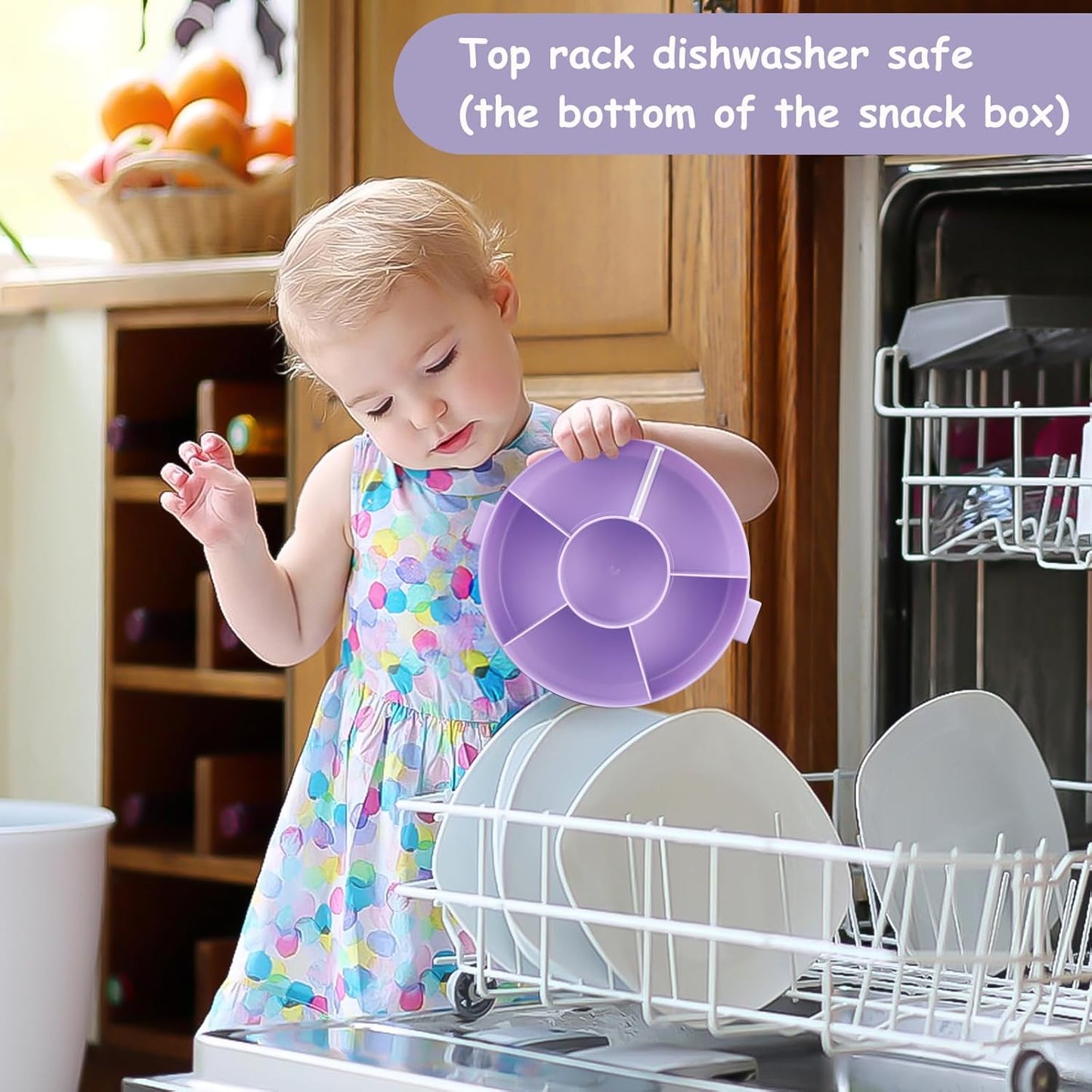 Snack Spinner Set for Kids – 2-Pack, Includes Rotating Snack Container & Classic Sectioned Snack Box, BPA-Free, Dishwasher Safe, Perfect for Travel, Purple