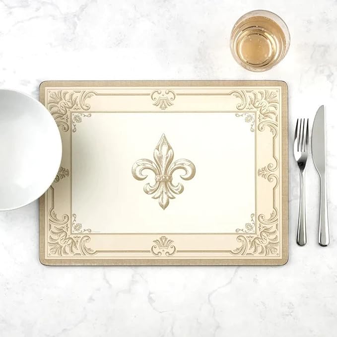 Pimpernel Fleur de LYS Set of 4 Placemats (15.7" x 11.7") – Rectangular Cork-Backed Boards with Decorative Art Print & Lacquer Surface, Heat & Stain Resistant Table Protection