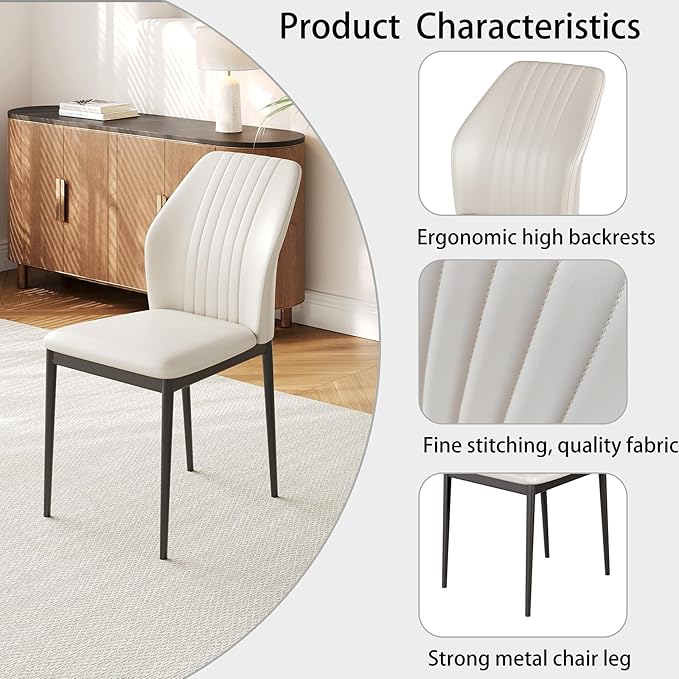 45.3" Round Dining Table & 4 PU Leather Chairs, Mid Century Modern Round Dining Table Chair Set for 4, w/Metal Legs, for Kitchen Dining Room, Living Room, Office, Save Space