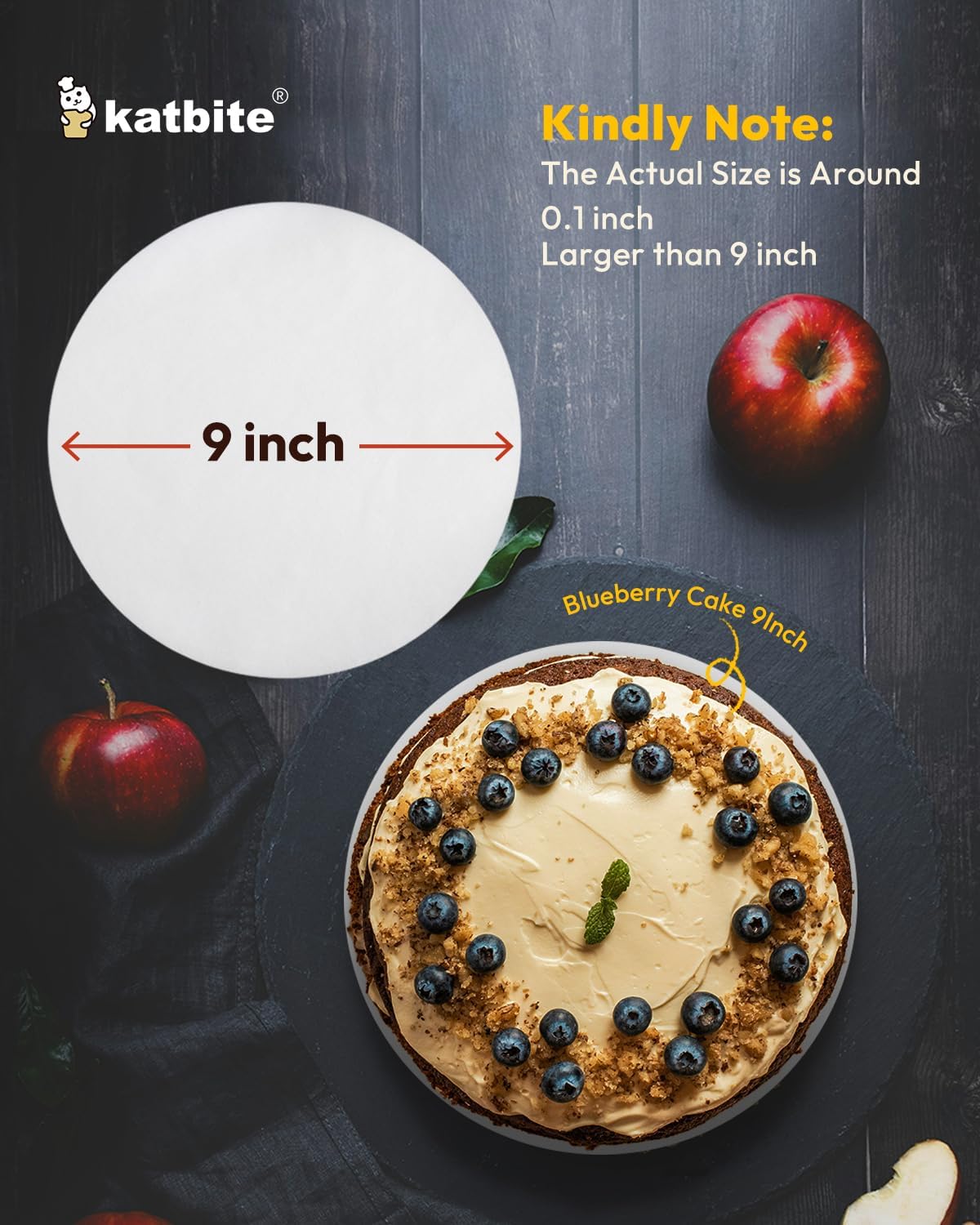 Katbite 9 Inch 400Pcs Parchment Paper Rounds, Round Parchment Paper for Cake Baking, Air Fryer Liners, Freezing, Tortilla Press(2 Pack of 200Pcs)