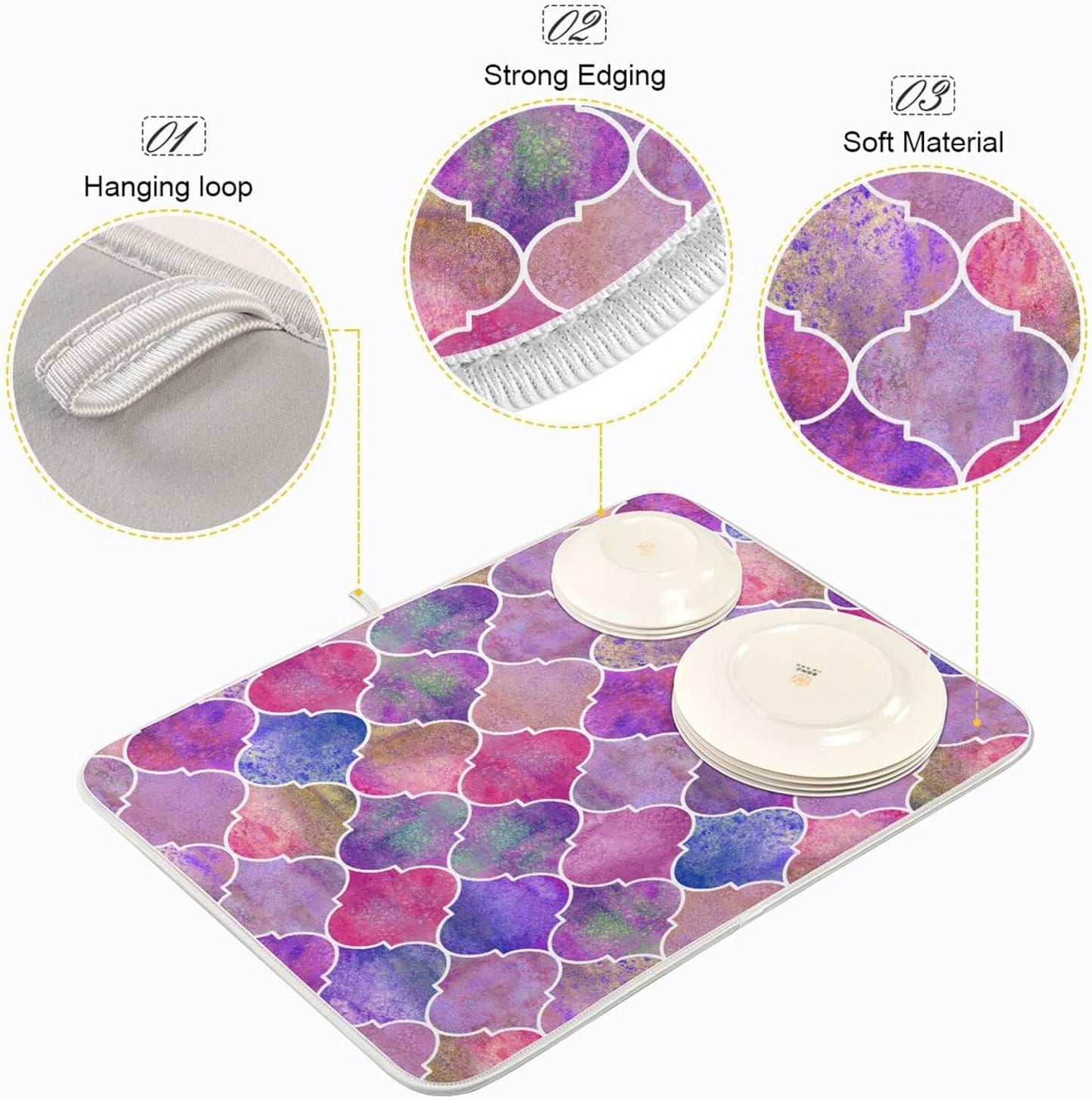 senya Super Absorbent Dish Drying Mat, Microfiber Fast-Drying Dish Mat, 24' x 18', Kitchen Dish Drying Pad, Vintage Decorative Moroccan, 18x24in, (g295080331p523c558s1114)