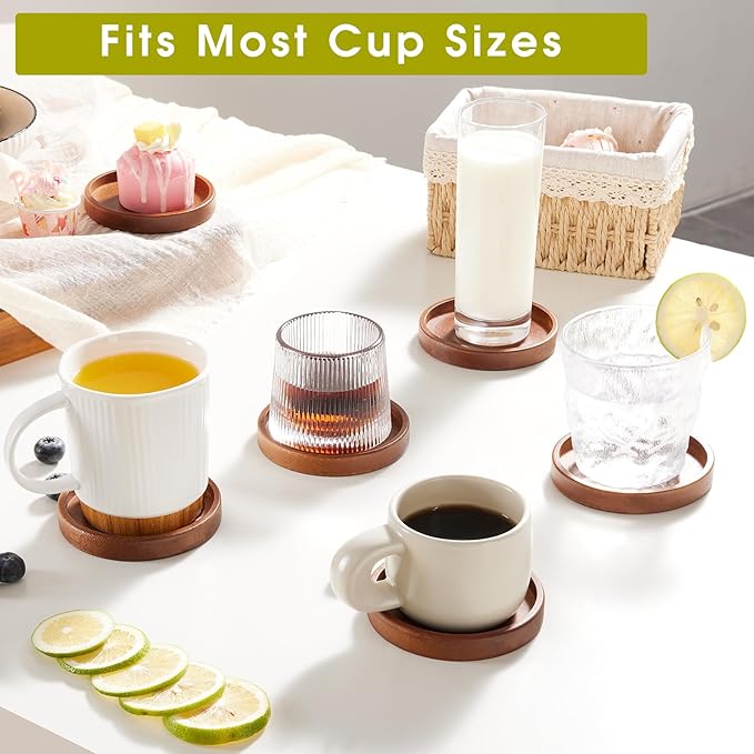 Set of 6 Wooden Coasters With Holder - Coffee Table Coasters for Drinks, Modern Home Decor, Dining Table Decorative Set, Cute Beer Bar Rustic Outdoor Wood Coaster