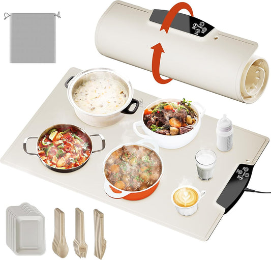 Warming Mat for Food – Silicone Heated Tray with Auto Reheat & Built-in Heating Element – Ideal Food Warmer for Parties, Buffets, Dinner & Gifts for Women
