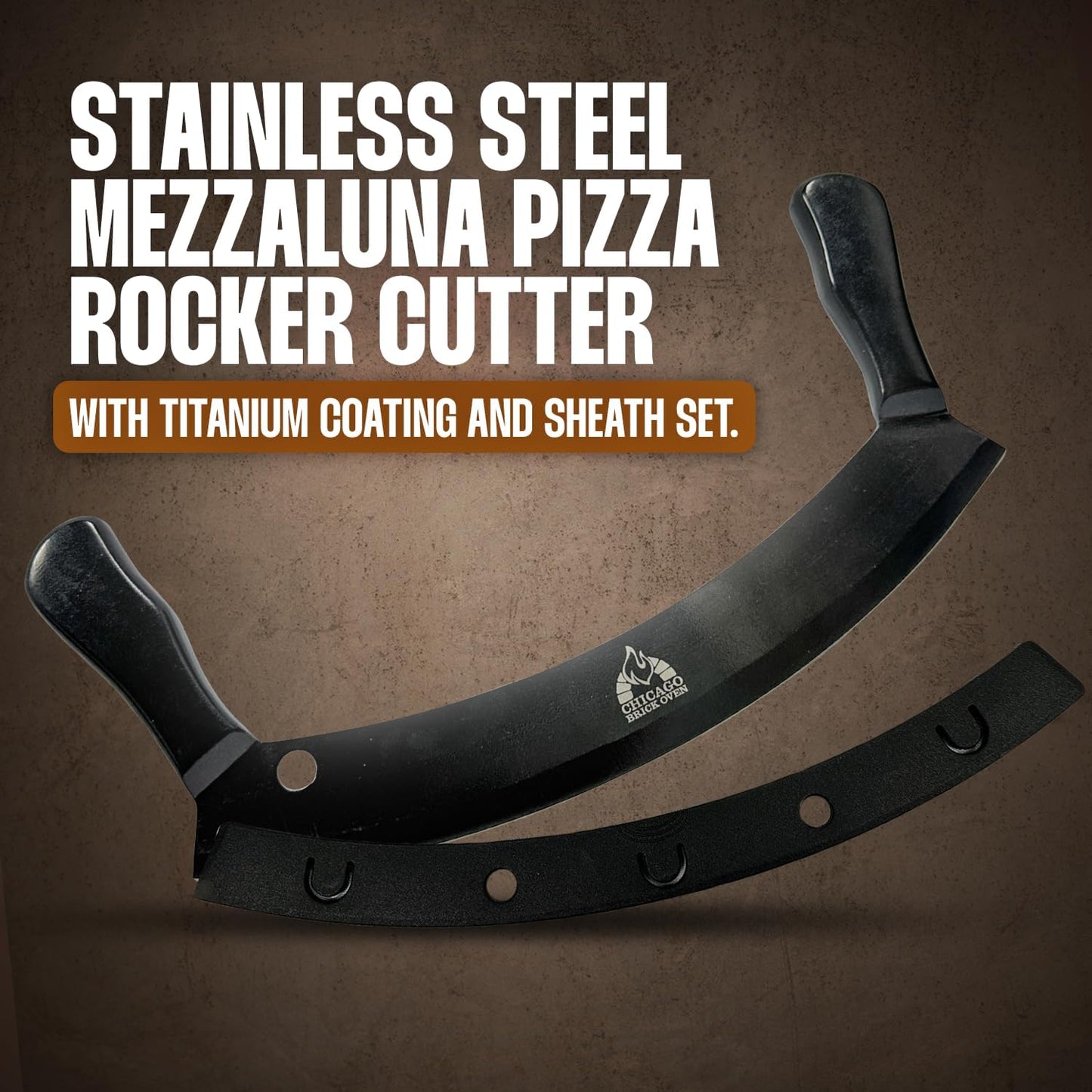 12-Inch Pizza Cutter Rocker Blade – Stainless Steel Mezzaluna Knife with Titanium Coating – Large Professional Pizza Cutter with Protective Cover – Dishwasher Safe