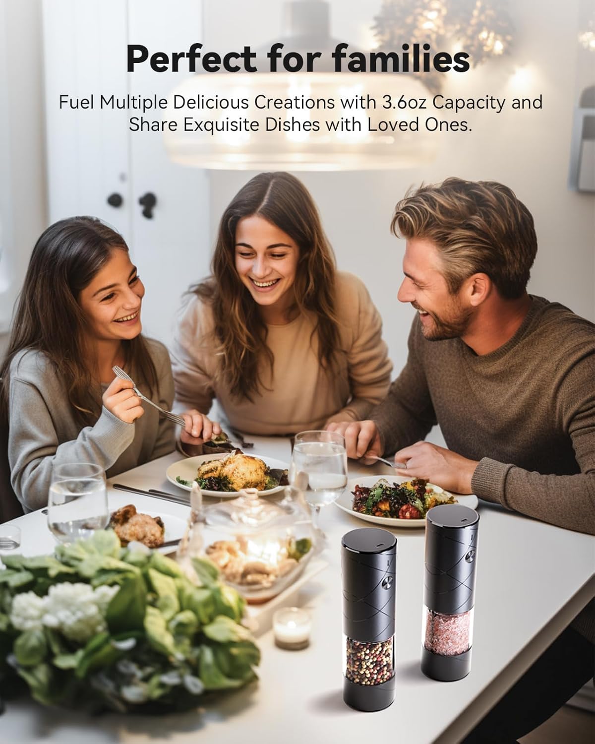 Electric Salt or Pepper Grinder with Adjustable Coarseness, Rechargeable Automatic Salt or Pepper Grinder with One Hand Operated and LED Light, Salt Grinder & Pepper Mill for Family BBQ
