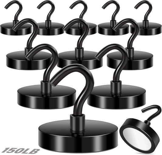 Magnetic Hooks, 150Lbs Black Heavy Duty Magnets Magnetic 2025 Cruise Cabins Ship Essentials Strong Magnet Hook for Classroom Home Refrigerator Door Fridge Camping Hanging 12 Pack