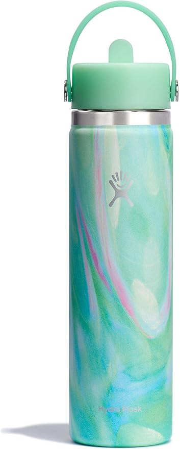 Hydro Flask Water Bottle - Insulated Stainless Steel - Wide Mouth Flex Straw Lid, Non Spill, Leakproof and Refillable in 24 Oz Jelly Green