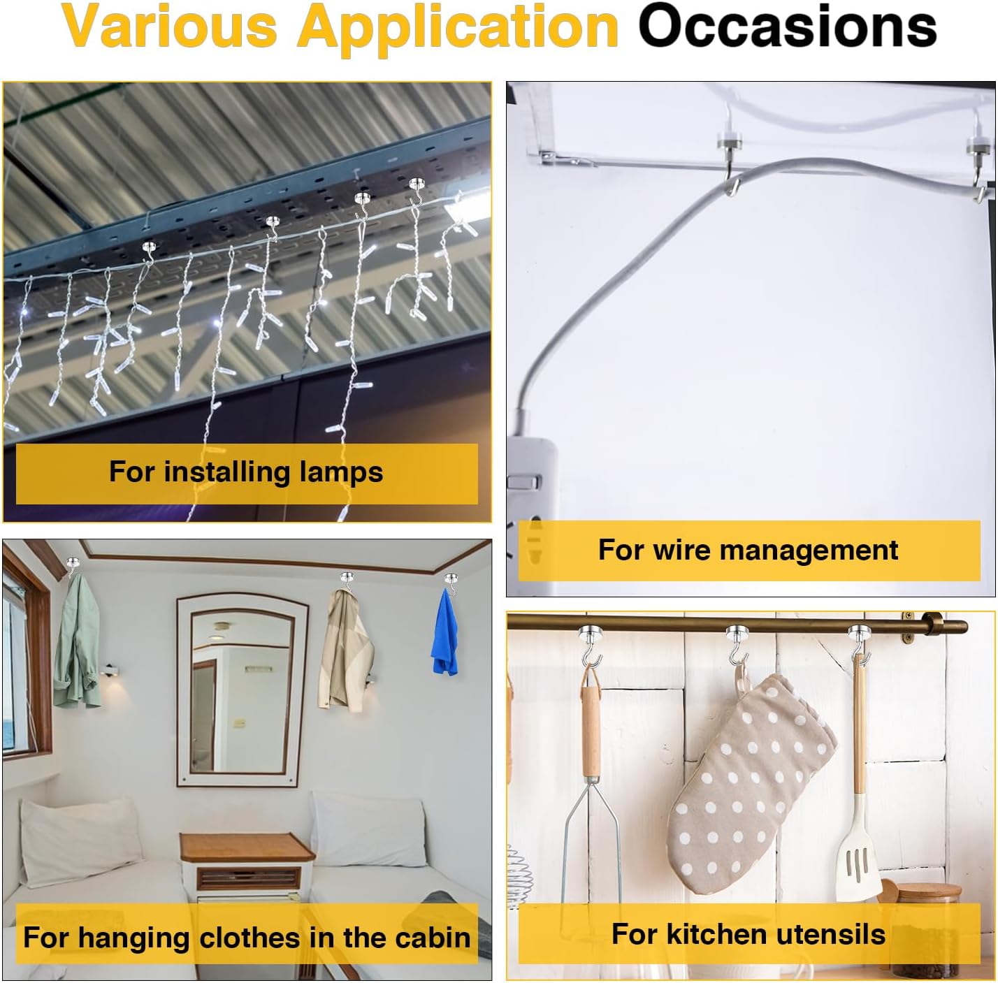 DIYMAG Outdoor Hooks for Hanging String Lights, Magnetic Hooks Strong 118lbs+ Hanging Party Light Wall Cable 2025 Cruise Cabin Ship Essentials Heavy Duty Strong Magnets for Outside Grill 16PCS