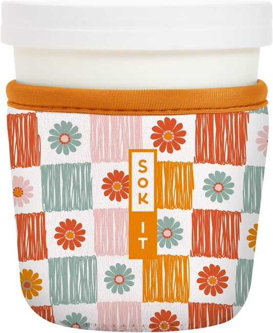 Sok It IceCreamSok Insulated Neoprene Cover (Boho Floral, Tapered Ice Cream Pints)