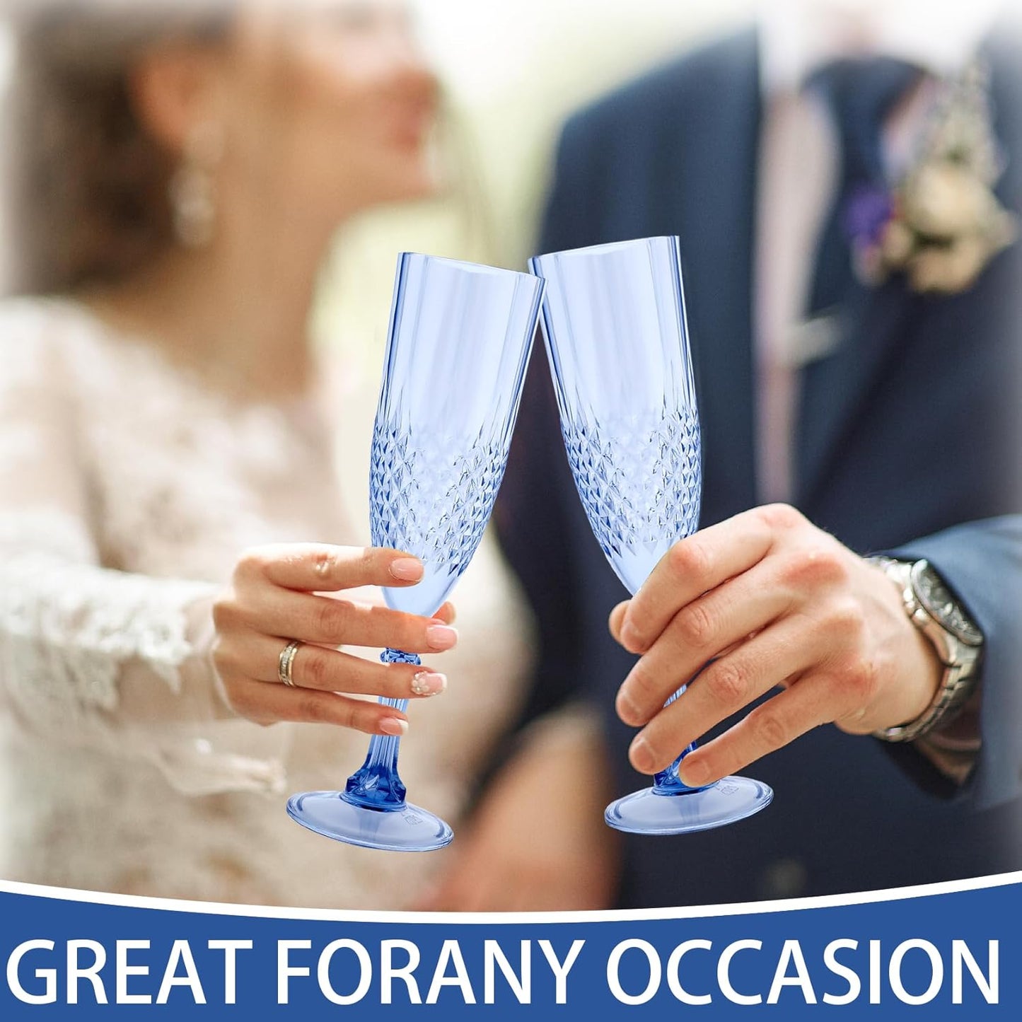 Plastic Champagne Flutes, 48PCS Blue Plastic Wine Glasses Goblets Reusable Champagne Flute for Weddings, Bachelor Parties, Toasting, and Events (48, Blue)