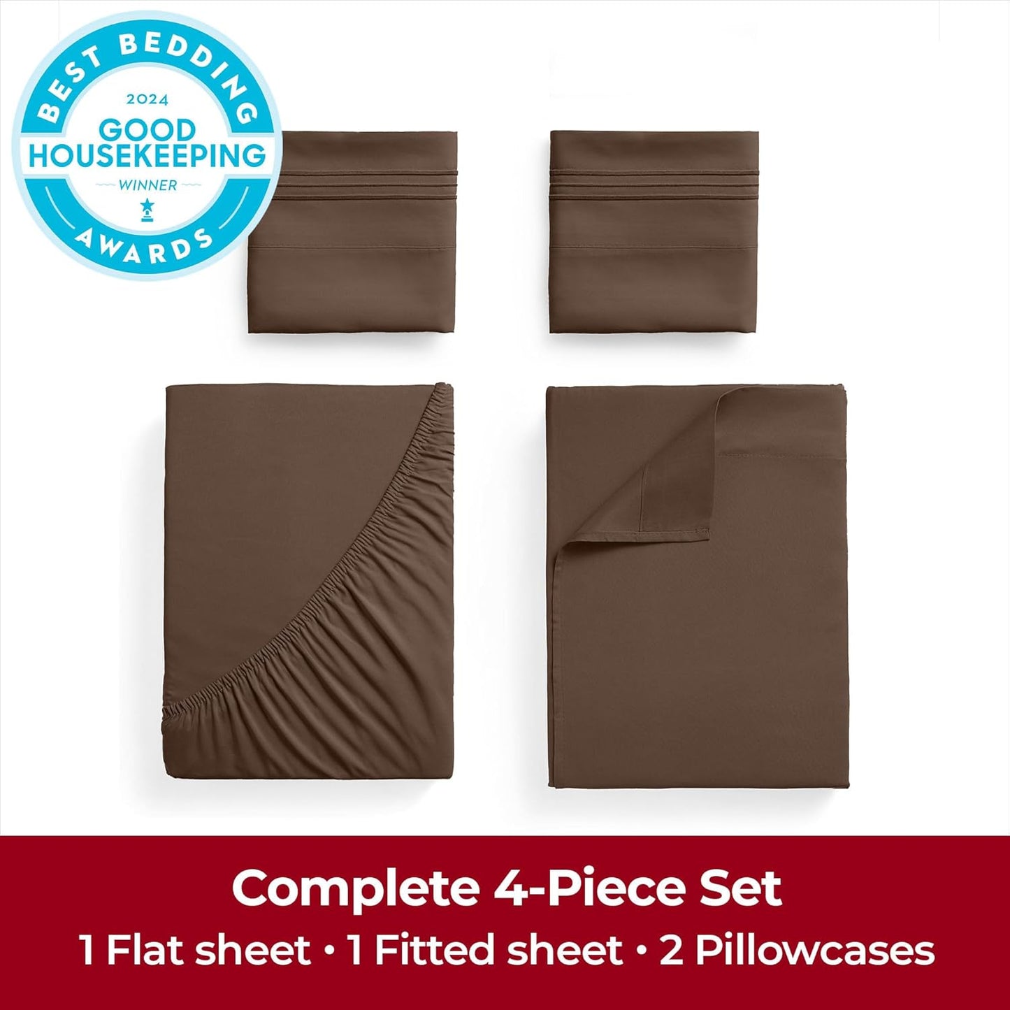 Mellanni Extra Deep Full Sheets - 4 PC Iconic Collection Bedding - Hotel Luxury, Ultra Soft, Cooling Bed Sheets - Wrinkle, Fade, Stain Resistant (Full, Brown)