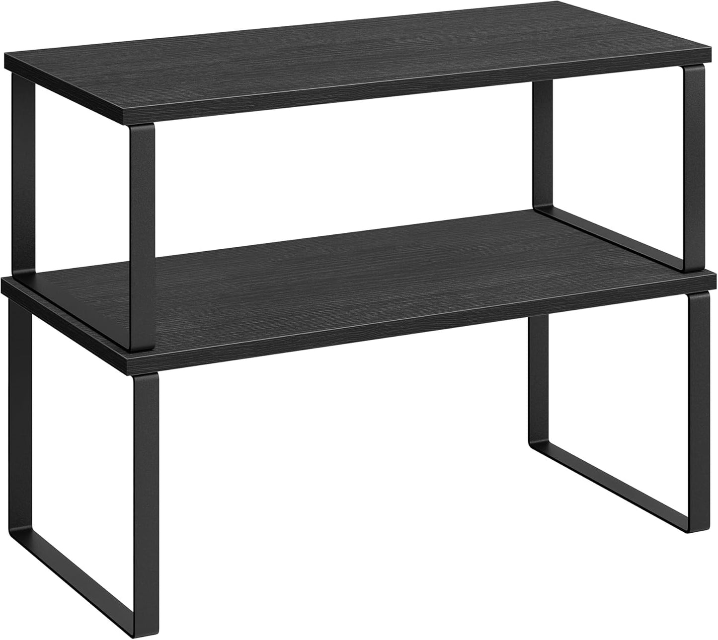 SONGMICS Cabinet Organizer Shelf, Set of 2 Kitchen Counter Shelves, Kitchen Storage, Spice Rack, Stackable, Expandable, Metal and Engineered Wood, Ink Black and Charcoal Black UKCS025B01