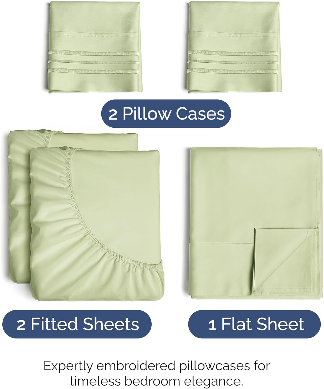 Split King Size 5 Piece Sheet Set - Comfy Breathable & Cooling Bed Sheets Set - Hotel Luxury Bedding for Women, Men, Kids, Teens, Boys & Girls - Deep Pockets and Wrinkle Free - Oeko-Tex - Light Sage