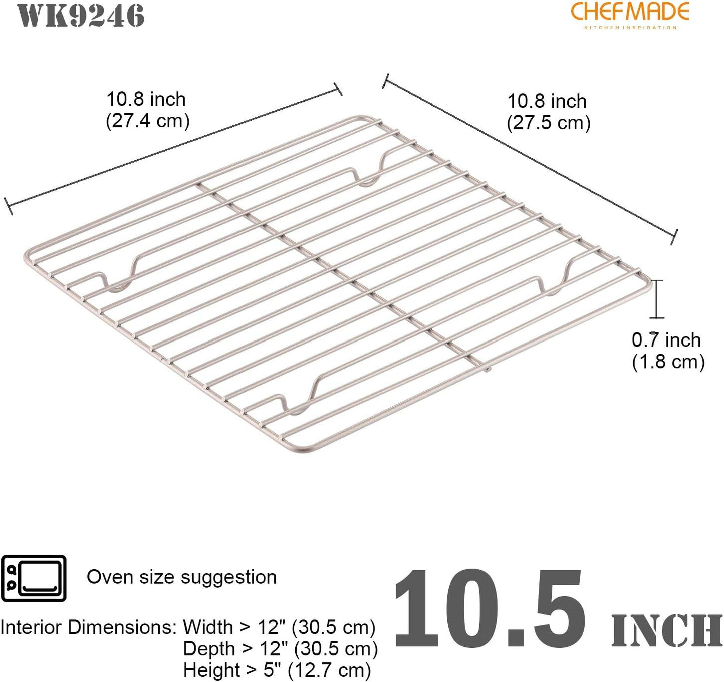 CHEFMADE Baking and Cooling Rack, 10.8-Inch Non-Stick Square Wire Rack for Oven Baking (Champagne Gold)
