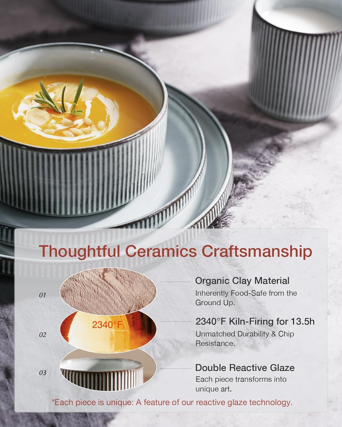 Famiware Star Plates and Bowls Sets, Modern Stoneware Dinnerware Sets for 6, 18-Piece Kitchen Dish Set - Chip and Scratch Resistant, Microwave and Dishwasher Safe Tableware, Smoky Blue