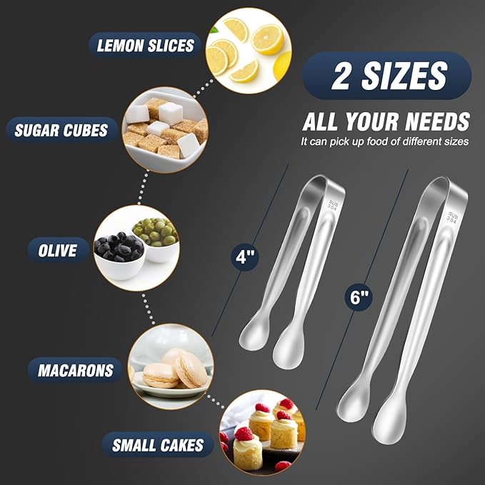 12PCS Ice Tongs Mini Sugar Tong - 2 Sizes 6 & 4 Inch Stainless Steel Small Serving Tongs, Small Kitchen Tiny Tong for Appetizers,Tea Party, Coffee Bar, Desserts (Silver)
