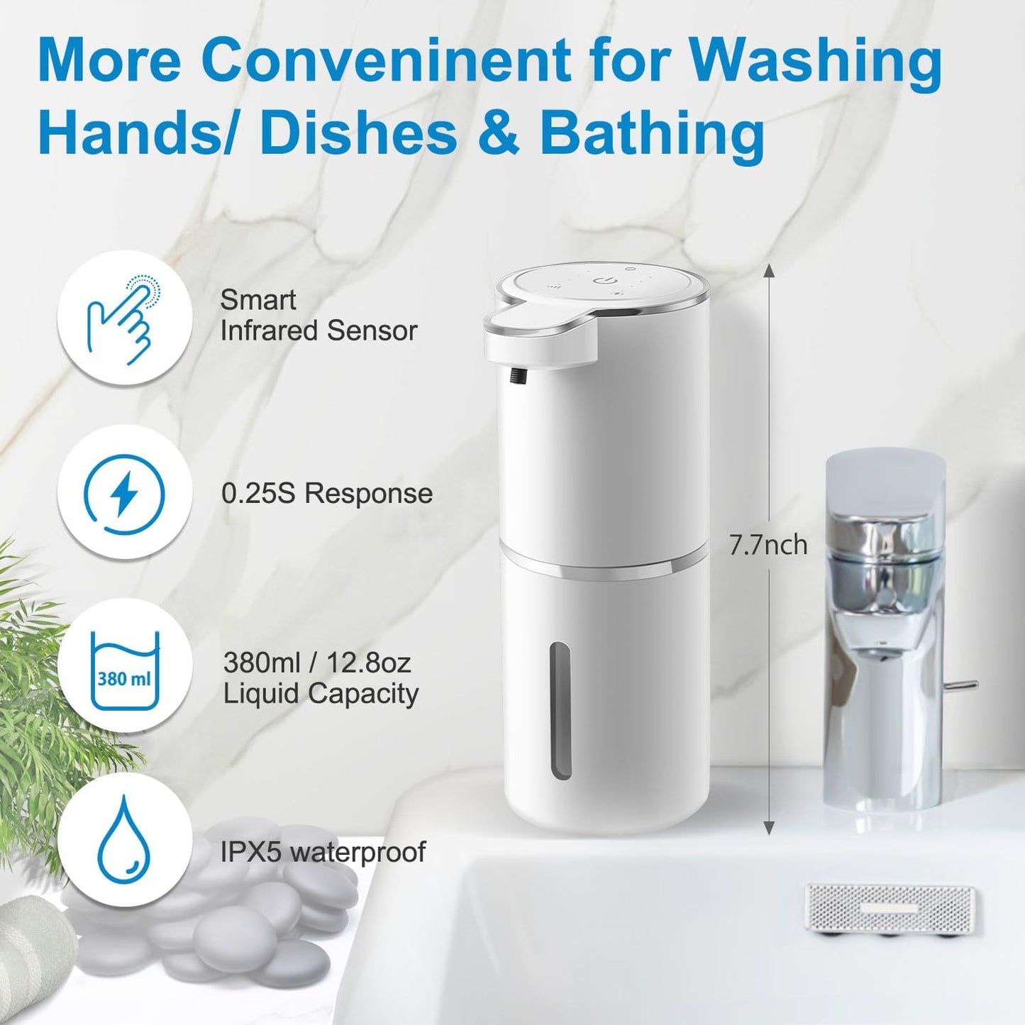 Automatic Liquid Soap Dispenser,4-Level Adjustable, Wall Mount,USB Rechargeable,12.8oz/ 380ml,Touchless Hand & Dish Soap Dispenser for Bathroom, Kitchen,Hotel, Restaurant