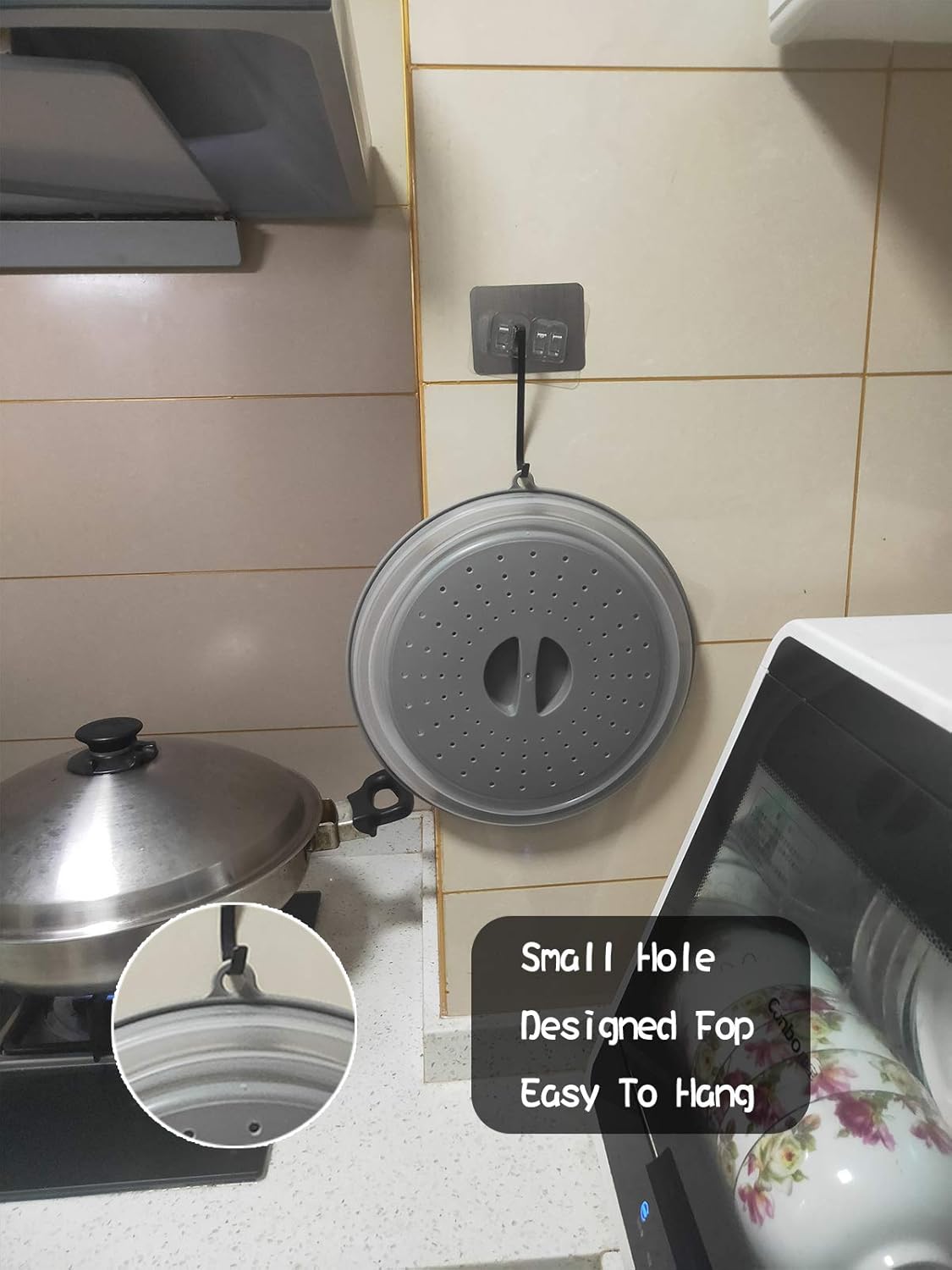 WENWELL Vented Collapsible Microwave Splatter Cover for Food,Kitchen dish bowl Plate lid Can be Hung,Dishwasher-Safe,Fruit Drainer Basket,BPA-Free Silicone & Plastic,gray