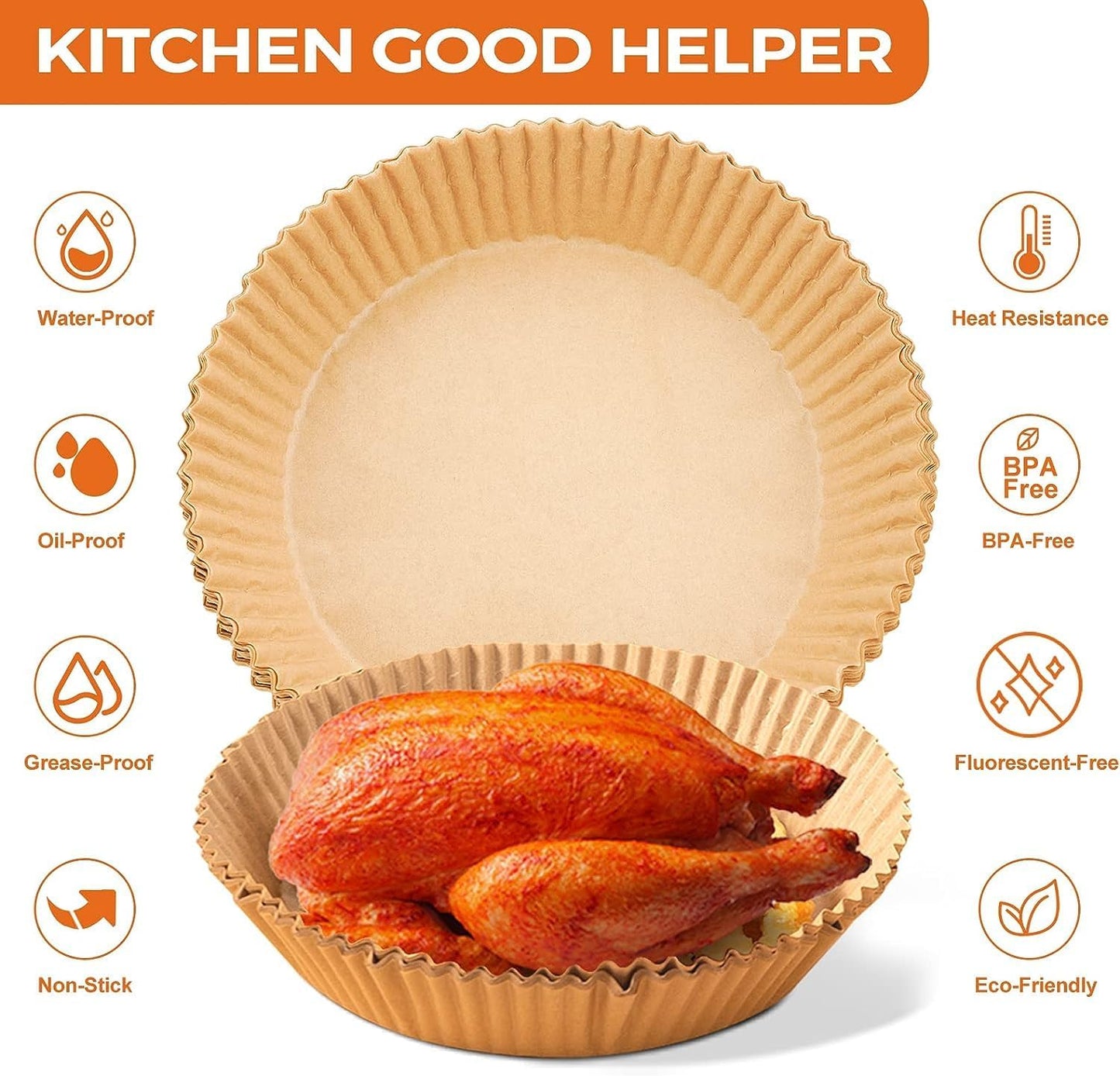 Vailnd 9inch Round Air Fryer Liners Disposable, 125PCS Non-Stick Parchment Paper Liners, Oil Resistant, Waterproof, Food Grade Baking Paper for 5-10 QT Air Fryer Microwave