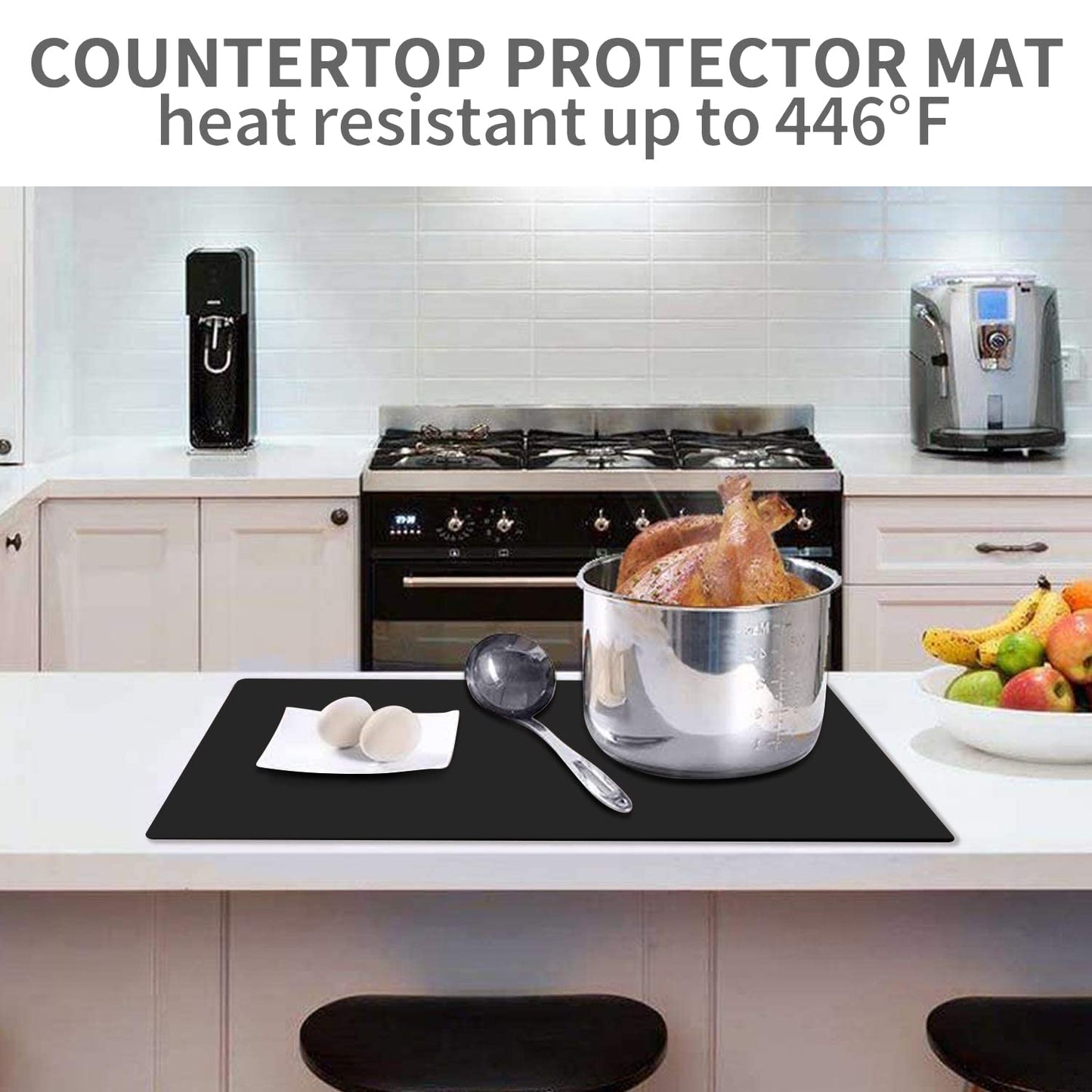 Food Grade Silicone Mats for Kitchen Counter - Countertop Protector Mat Heat Resistant Mat for Air Fryer, Non-Slip Kids Dinner Table Placemat, Nonstick Silicone Mat for Pastry, Baking, Black 1 Pack